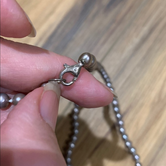 Taupe mini freshwater hand knotted pearls,925 silver clasp vintage necklace - Picture 2 of 5